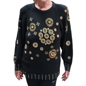 VNTG 90s Western Connection Beaded Pearl Metallic Sweater Sz M Ramie Cotton